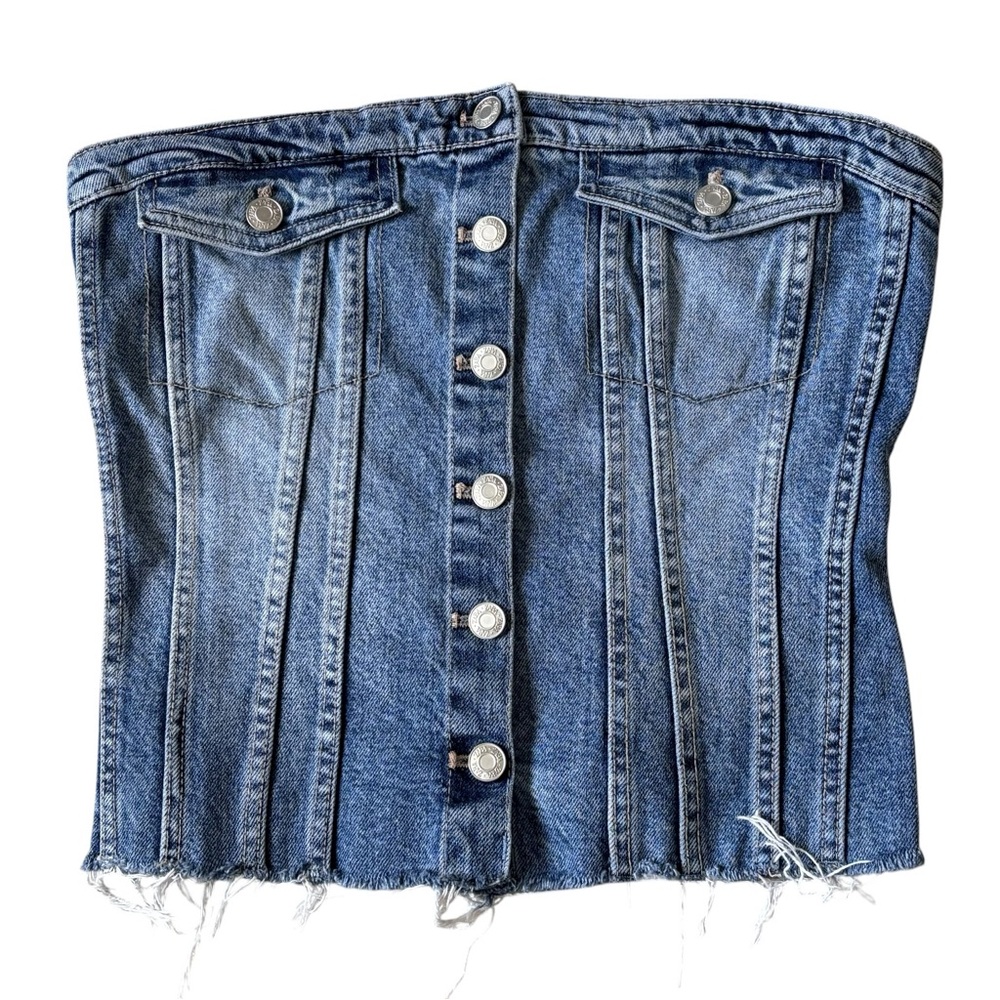 ZARA Corset Style Denim Top Size L - Picture 2 of 13